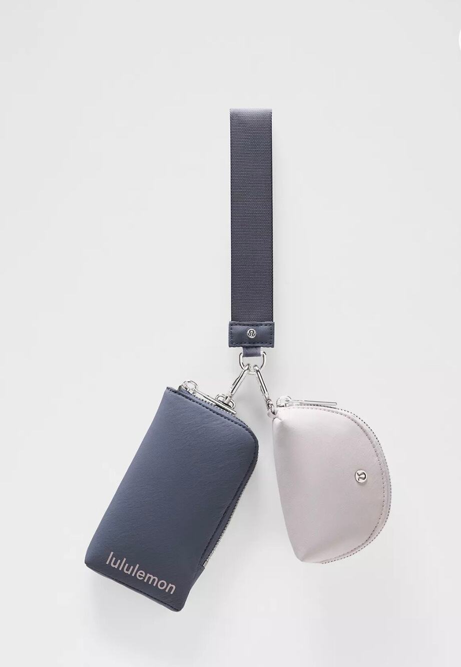 Lululemon DUAL POUCH WRISTLET Gray Beige Two Zip Pouches Detachable Strap